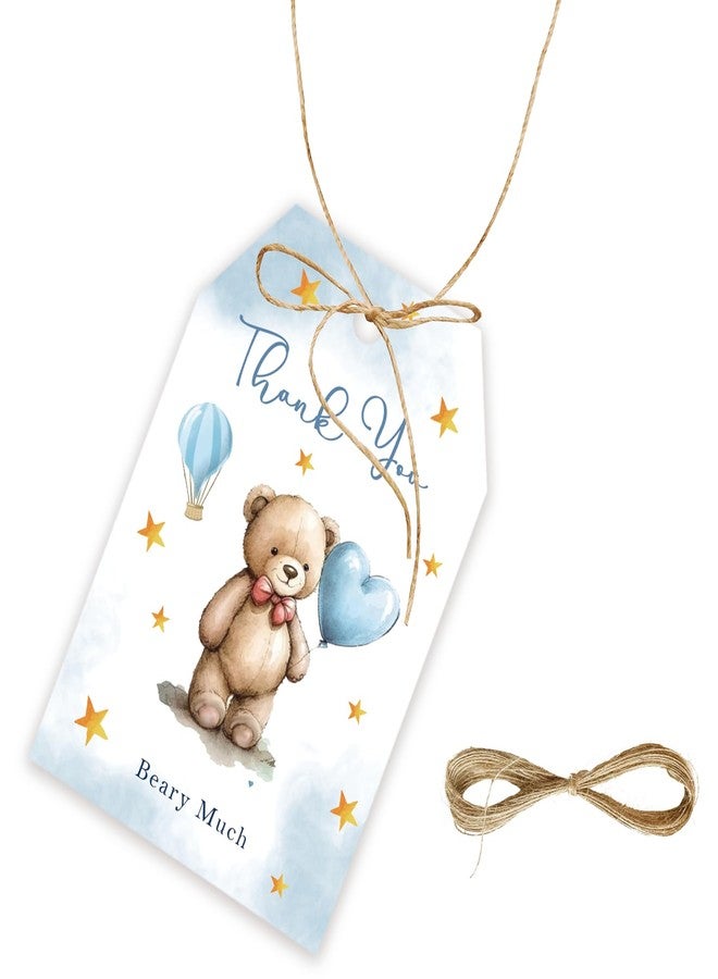 FORSHEEP 50pcs Bear Thank You Tags, Cute Bear Gift Tag with String for Birthday Party, We Can Bearly Wait Thank You Paper Tags for 1st Birthday Party Favors - Image 1